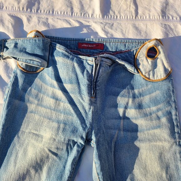 Miss Sixty Italian Light Fade Whisker Accent Flare Blue Jeans - Size 26 - Picture 3 of 11